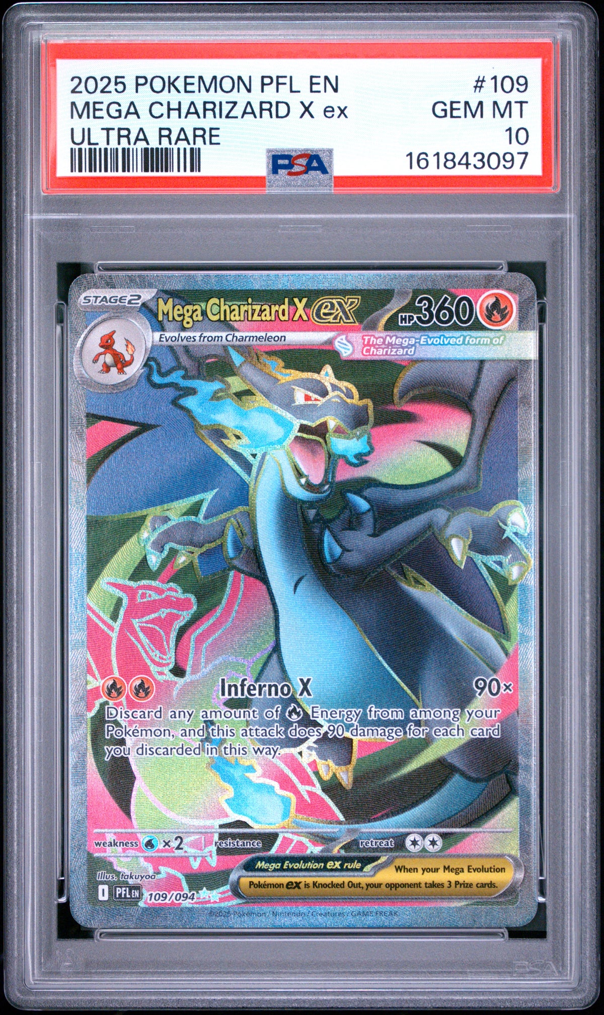 2025 POKEMON PFL EN-PHANTASMAL FLAMES MEGA CHARIZARD X ex #109 ULTRA RARE PSA 10