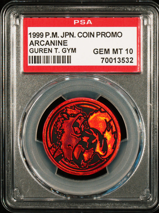 1999 POKEMON JAPANESE COIN PROMO ARCANINE GUREN T. GYM PSA 10