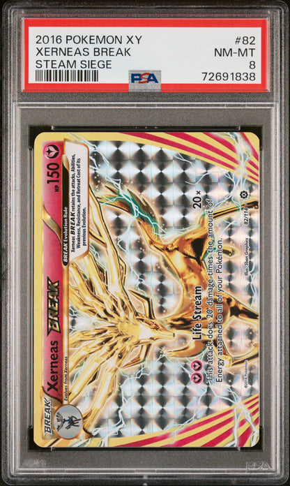 2016 POKEMON XY STEAM SIEGE XERNEAS BREAK #82 STEAM SIEGE PSA 8