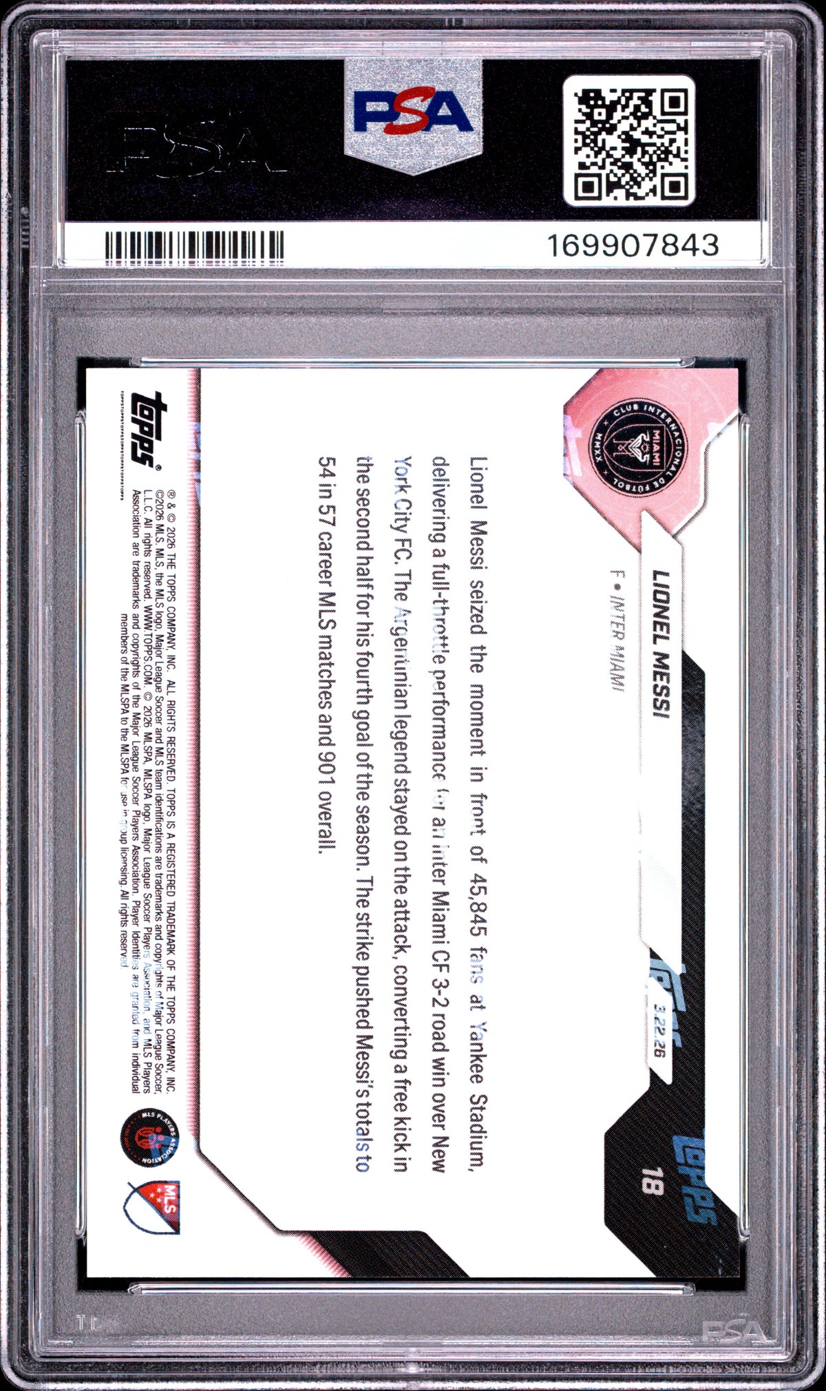 2026 TOPPS NOW MLS LIONEL MESSI #18 PSA 10