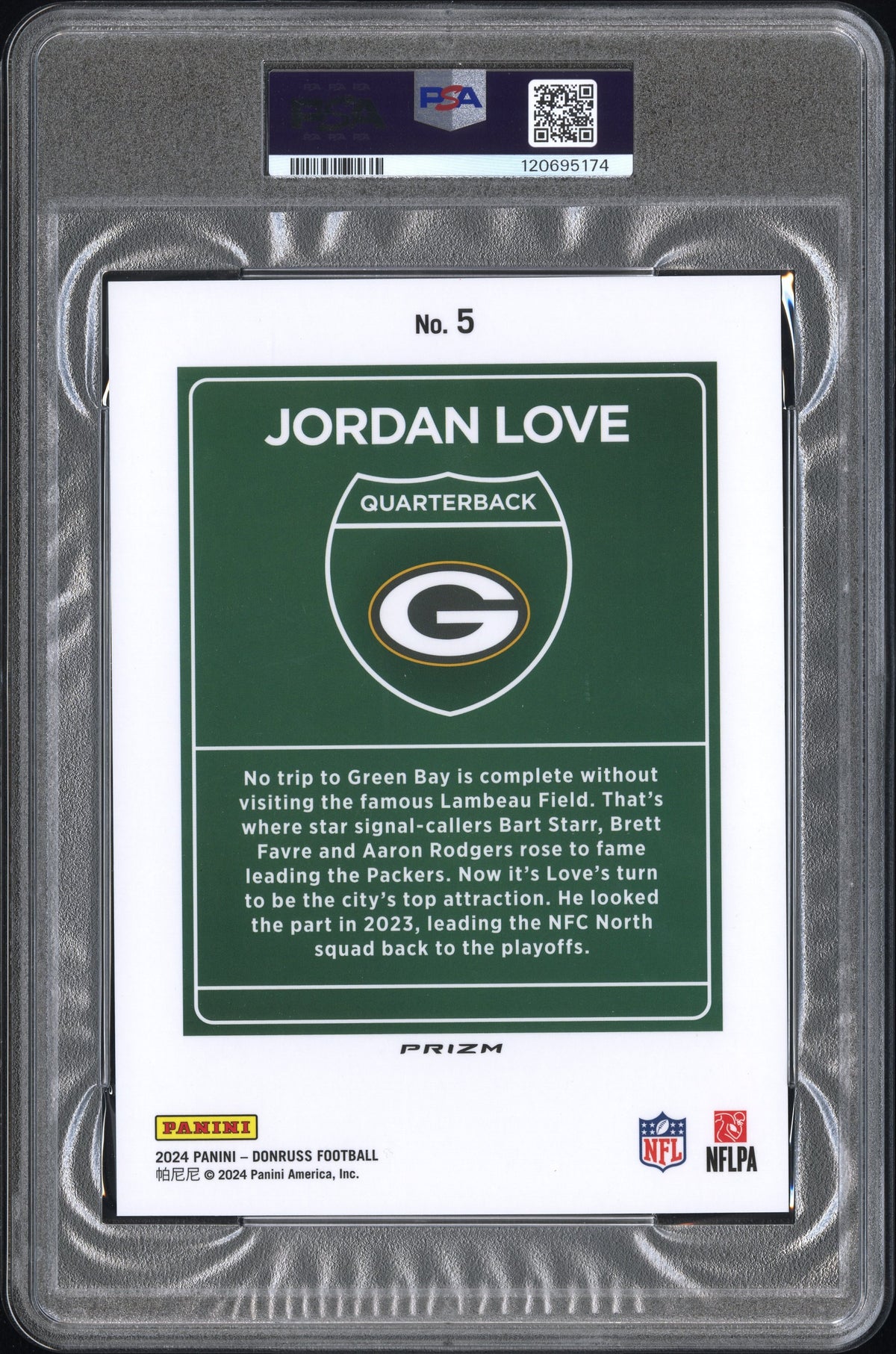 2024 PANINI DONRUSS DOWNTOWN! JORDAN LOVE #5 DOWNTOWN!-OVERSIZE PSA 7