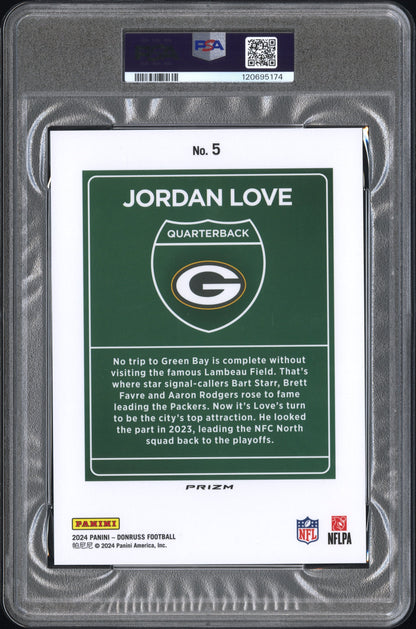 2024 PANINI DONRUSS DOWNTOWN! JORDAN LOVE #5 DOWNTOWN!-OVERSIZE PSA 7
