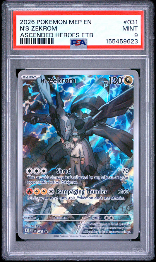 2026 POKEMON MEP EN-ME BLACK STAR PROMO N'S ZEKROM #031 ASCENDED HEROES ETB PSA 9