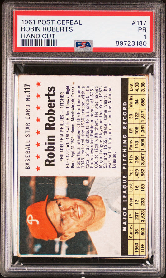 1961 POST CEREAL ROBIN ROBERTS #117 HAND CUT PSA 1