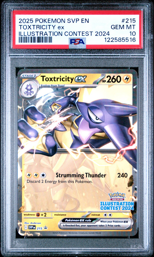 2025 POKEMON SVP EN-SV BLACK STAR PROMO TOXTRICITY ex #215 ILLUSTRATION CONTEST 2024 PSA 10