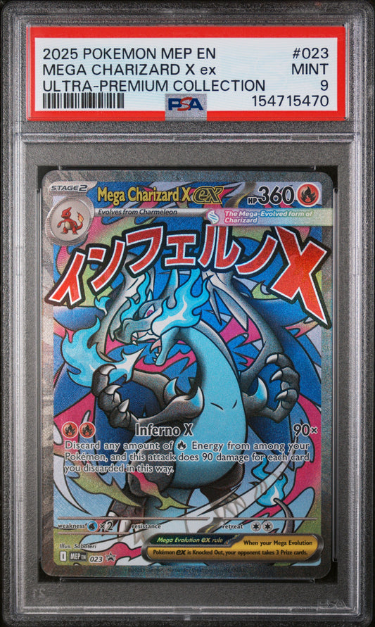 2025 POKEMON MEP EN-ME BLACK STAR PROMO MEGA CHARIZARD X ex #023 ULTRA-PREMIUM COLLECTION PSA 9