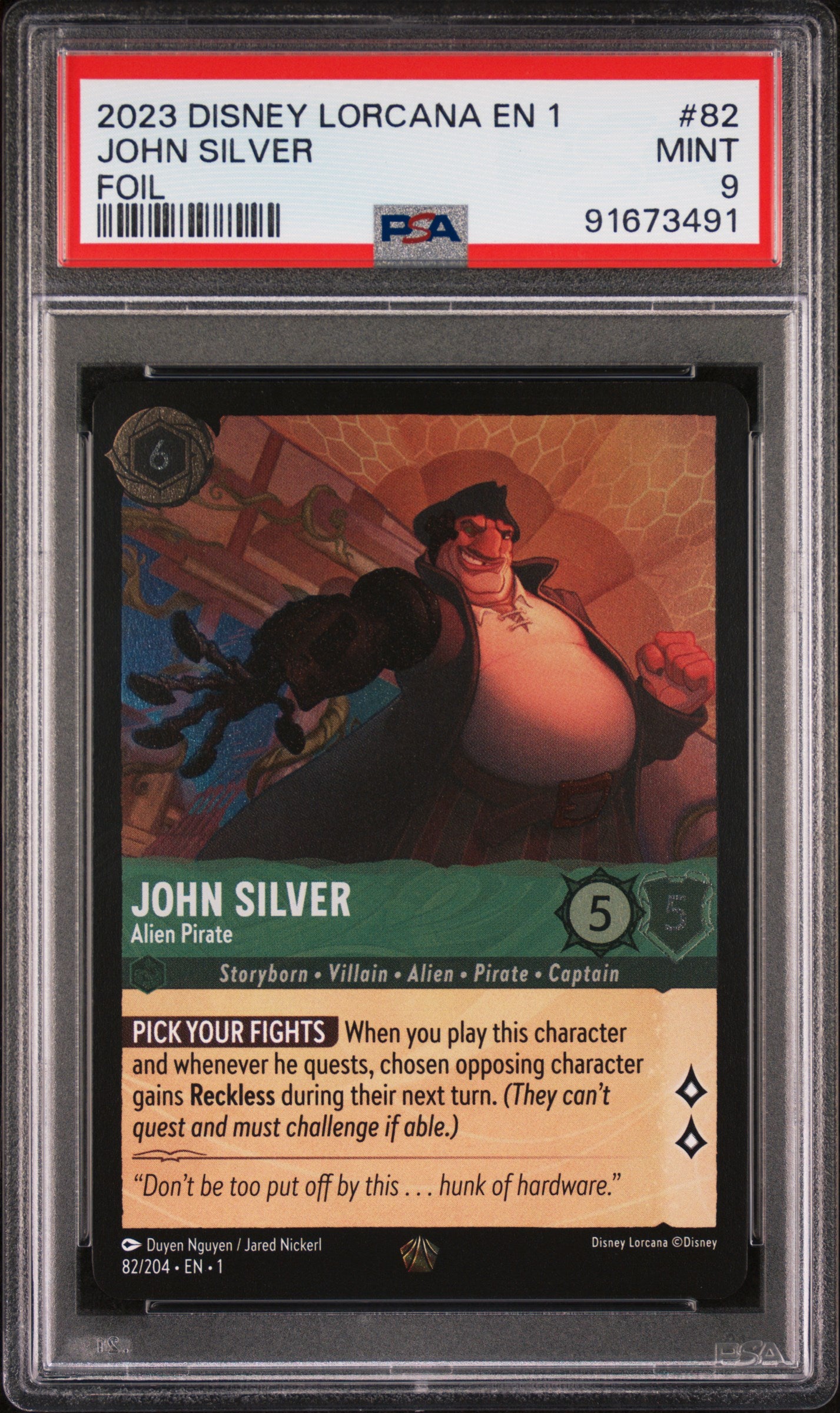 2023 DISNEY LORCANA EN 1-THE FIRST CHAPTER JOHN SILVER #82 FOIL PSA 9