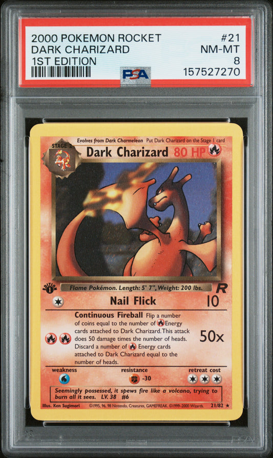 2000 POKEMON ROCKET DARK CHARIZARD #21 1ST EDITION PSA 8