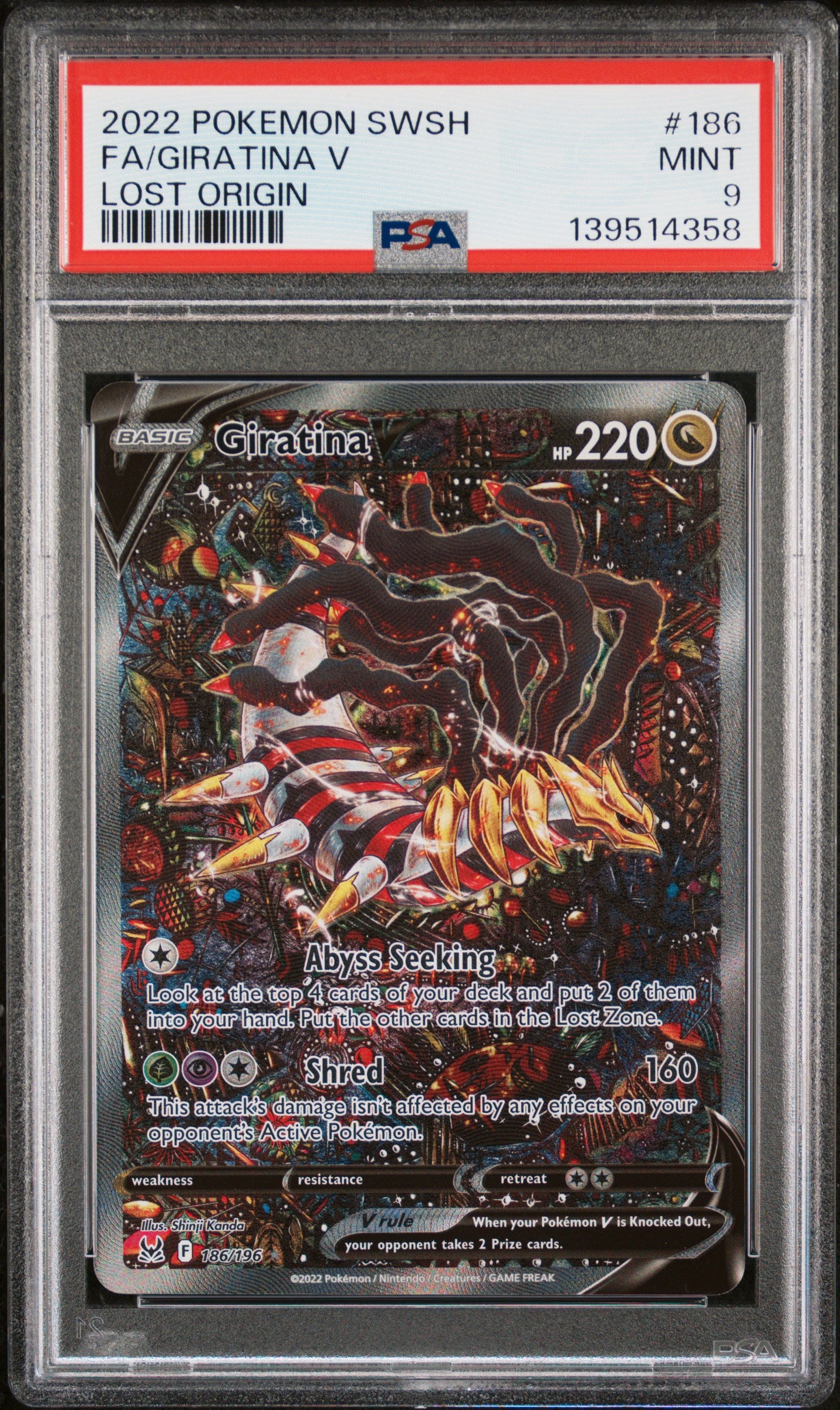 2022 POKEMON SWORD & SHIELD LOST ORIGIN FA/GIRATINA V #186 LOST ORIGIN PSA 9