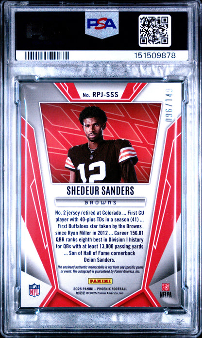 2025 PANINI PHOENIX ROOKIE PHENOM JERSEY AUTOGRAPHS SHEDEUR SANDERS #RPJ-SSS RK PHENOM JSY AUTO-SILVER PSA 8