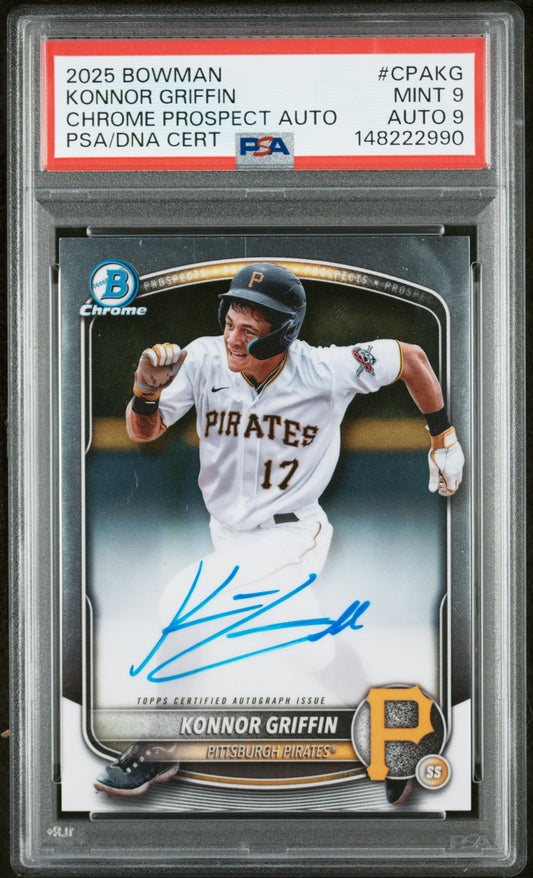 2025 BOWMAN CHROME PROSPECT AUTOGRAPHS KONNOR GRIFFIN #CPAKG CHROME PROSPECT AUTO PSA 9