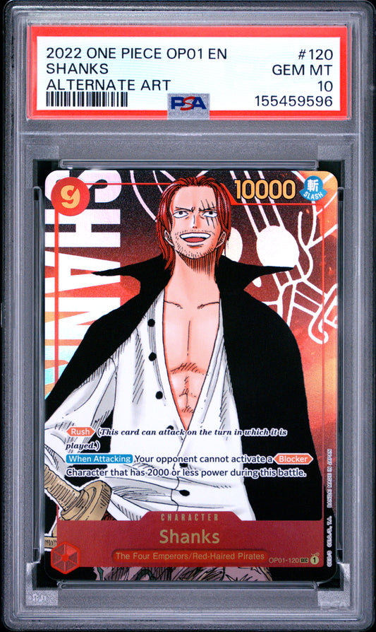 2022 ONE PIECE OP01-ROMANCE DAWN SHANKS #120 ALTERNATE ART PSA 10