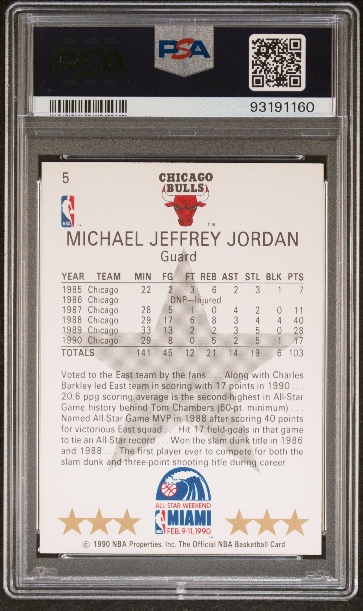1990 HOOPS MICHAEL JORDAN #5 ALL-STAR PSA 8