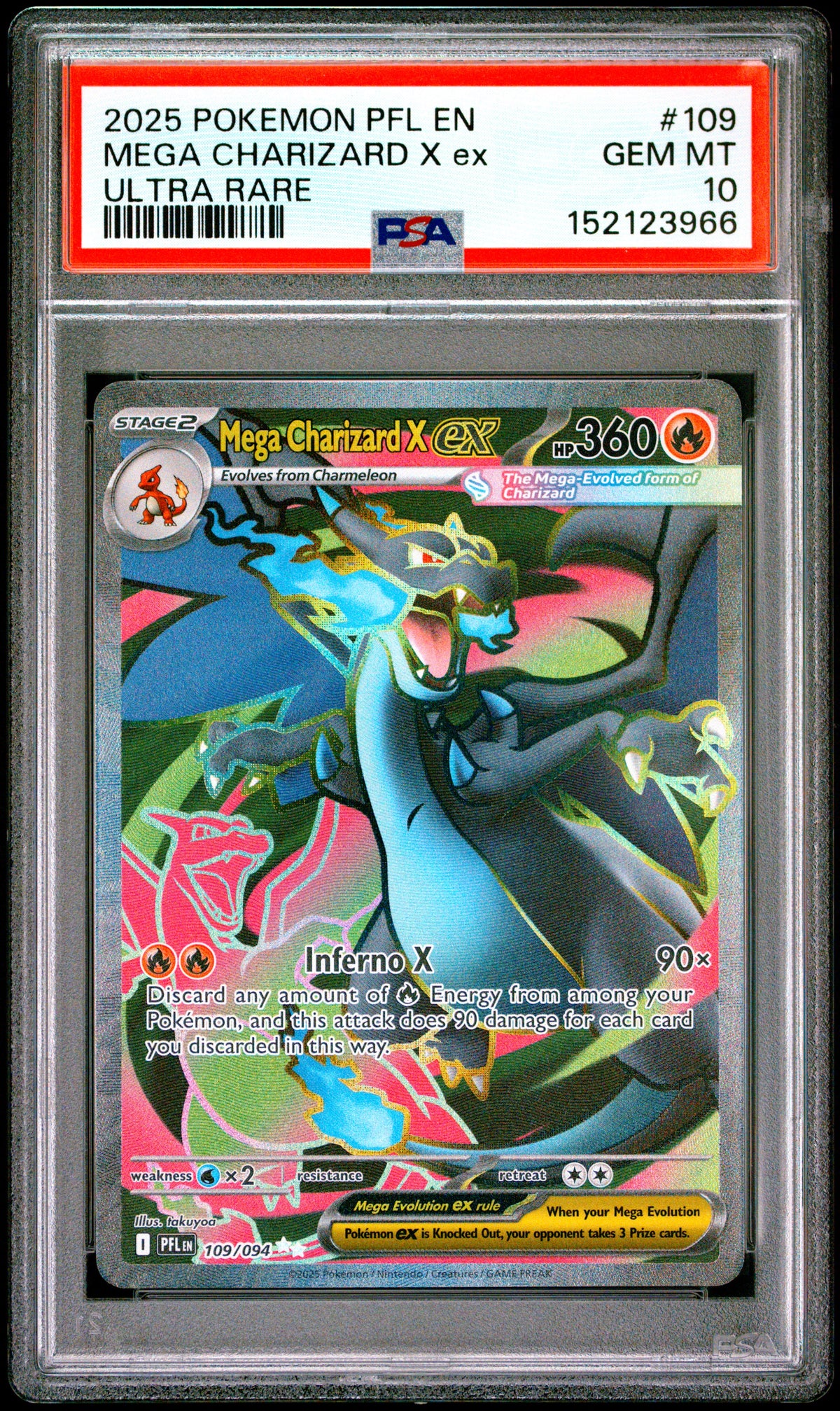 2025 POKEMON PFL EN-PHANTASMAL FLAMES MEGA CHARIZARD X ex #109 ULTRA RARE PSA 10