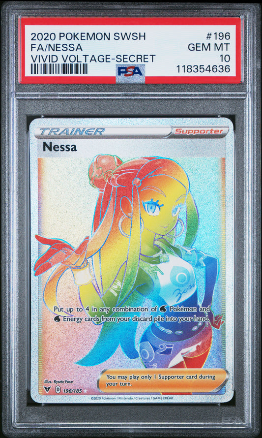 2020 POKEMON SWORD & SHIELD VIVID VOLTAGE FA/NESSA #196 VIVID VOLTAGE-SECRET PSA 10
