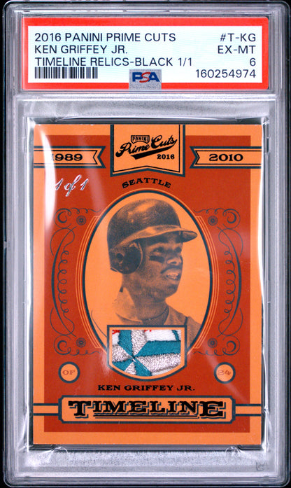 2016 PANINI PRIME CUTS TIMELINE RELICS KEN GRIFFEY JR. #T-KG TIMELINE RELICS-BLACK 1/1 PSA 6
