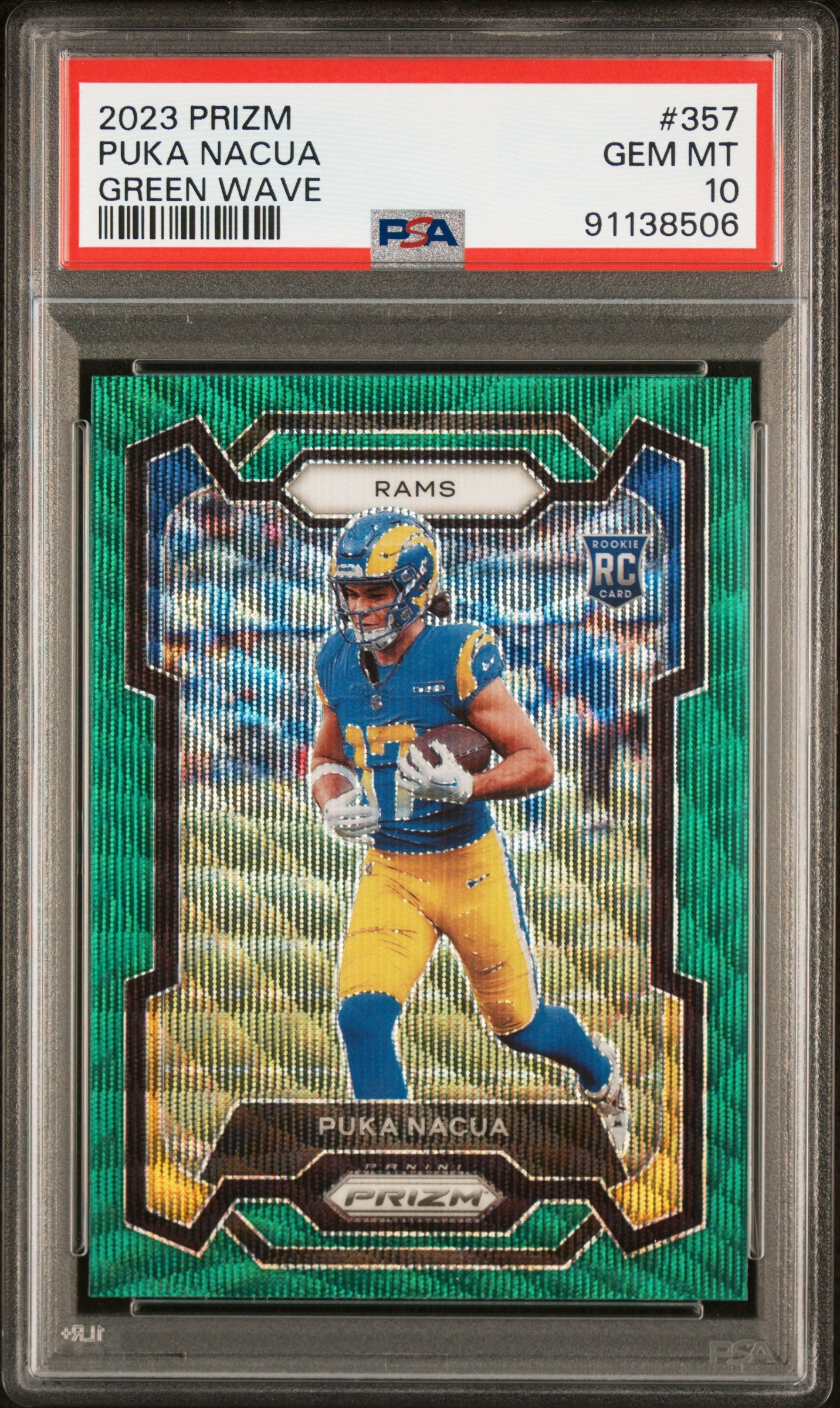 2023 PANINI PRIZM PUKA NACUA #357 GREEN WAVE PSA 10