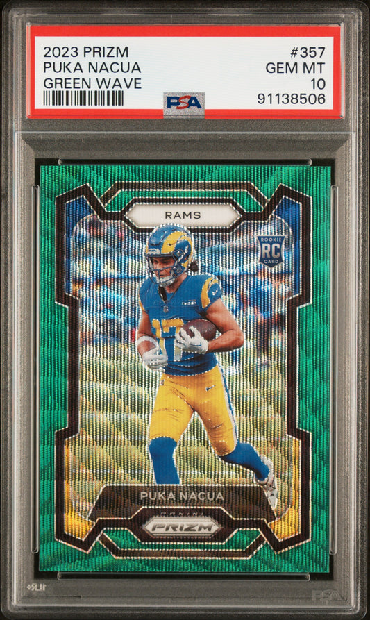 2023 PANINI PRIZM PUKA NACUA #357 GREEN WAVE PSA 10