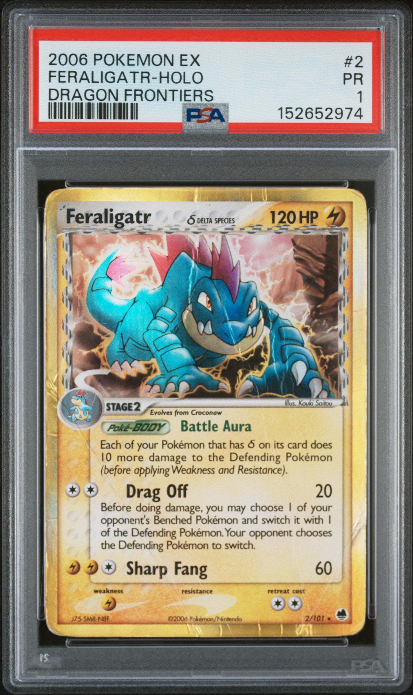 2006 POKEMON EX DRAGON FRONTIERS FERALIGATR-HOLO #2 DRAGON FRONTIERS PSA 1
