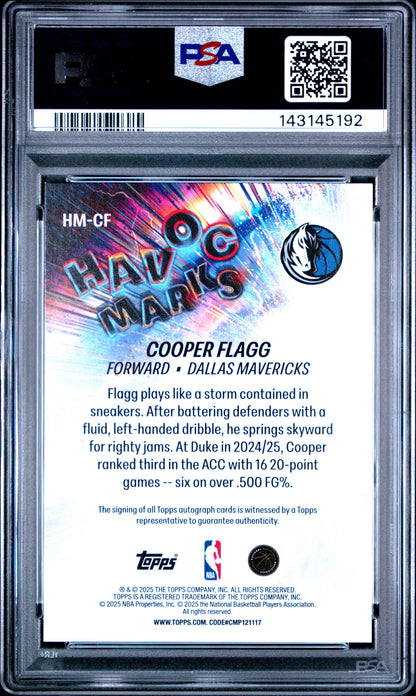 2025 TOPPS HAVOC MARKS Auto COOPER FLAGG #HM-CF PSA 9