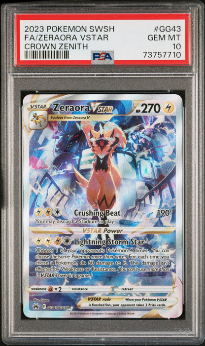 2023 POKEMON SWORD AND SHIELD CROWN ZENITH FA/ZERAORA VSTAR #GG43 CROWN ZENITH PSA 10