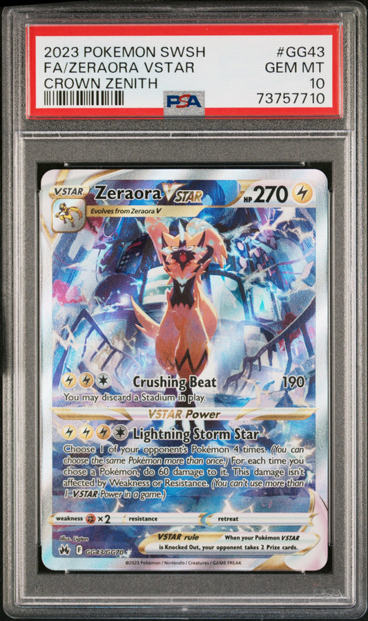 2023 POKEMON SWORD AND SHIELD CROWN ZENITH FA/ZERAORA VSTAR #GG43 CROWN ZENITH PSA 10