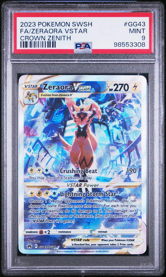2023 POKEMON SWORD AND SHIELD CROWN ZENITH FA/ZERAORA VSTAR #GG43 CROWN ZENITH PSA 9