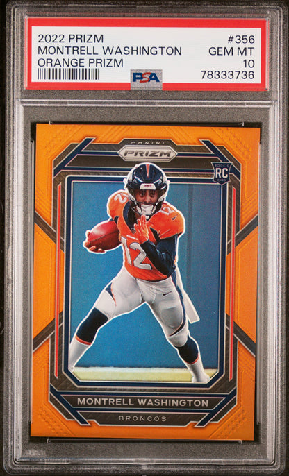 2022 PANINI PRIZM MONTRELL WASHINGTON #356 ORANGE PRIZM PSA 10