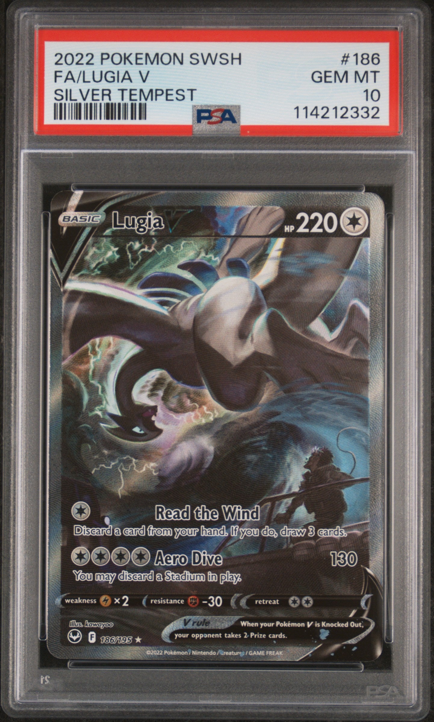 2022 POKEMON SWORD & SHIELD SILVER TEMPEST FA/LUGIA V #186 SILVER TEMPEST PSA 10