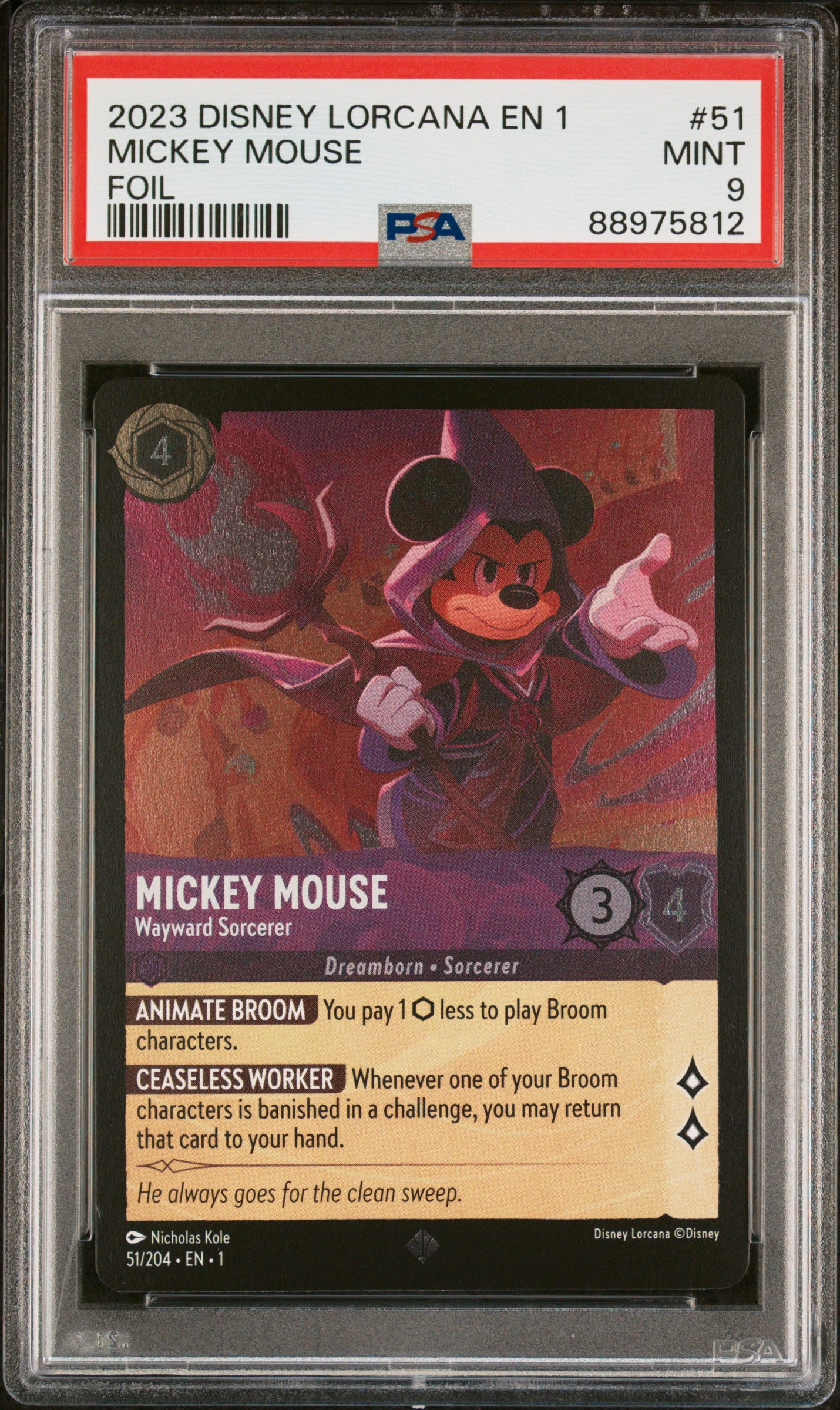 2023 DISNEY LORCANA EN 1-THE FIRST CHAPTER MICKEY MOUSE #51 FOIL PSA 9