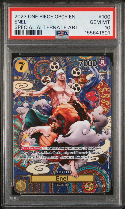 2023 ONE PIECE OP05-AWAKENING OF THE NEW ERA ENEL #100 SPECIAL ALTERNATE ART PSA 10