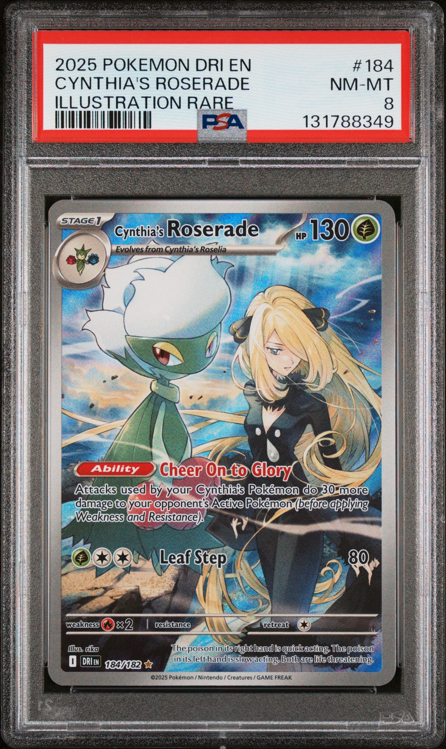 2025 POKEMON DRI EN-DESTINED RIVALS CYNTHIA'S ROSERADE #184 ILLUSTRATION RARE PSA 8