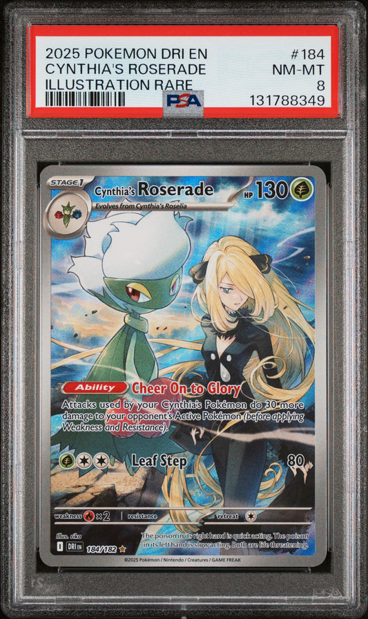 2025 POKEMON DRI EN-DESTINED RIVALS CYNTHIA'S ROSERADE #184 ILLUSTRATION RARE PSA 8