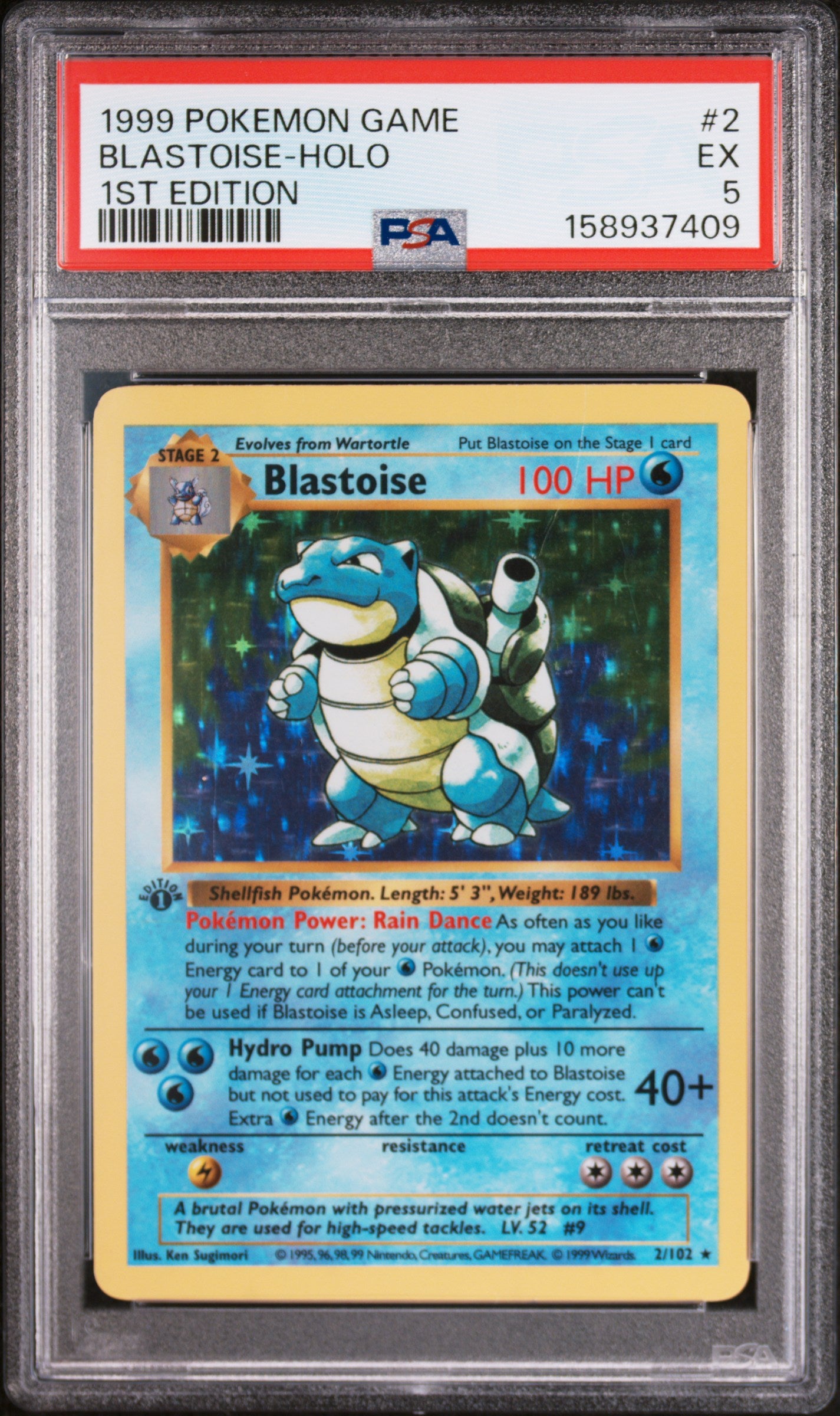 1999 POKEMON GAME BLASTOISE-HOLO #2 1ST EDITION PSA 5