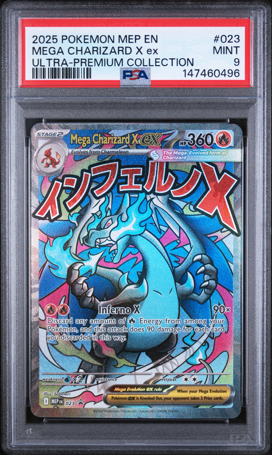 2025 POKEMON MEP EN-ME BLACK STAR PROMO MEGA CHARIZARD X ex #023 ULTRA-PREMIUM COLLECTION PSA 9