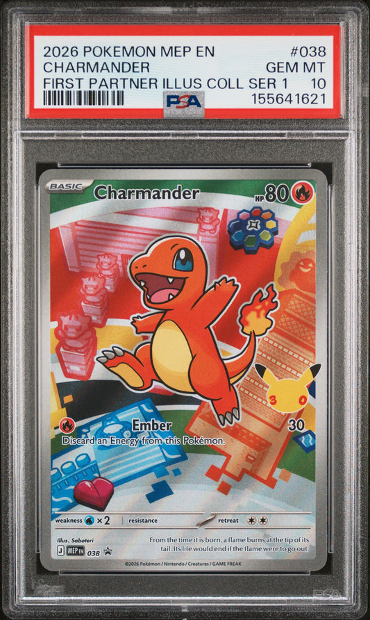 2026 POKEMON MEP EN-ME BLACK STAR PROMO CHARMANDER #038 FIRST PARTNER ILLUS COLL SER 1 PSA 10