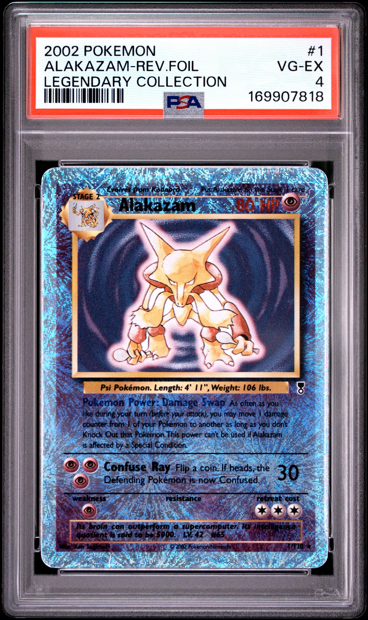 2002 POKEMON LEGENDARY COLLECTION ALAKAZAM-REV.FOIL #1 LEGENDARY COLLECTION PSA 4