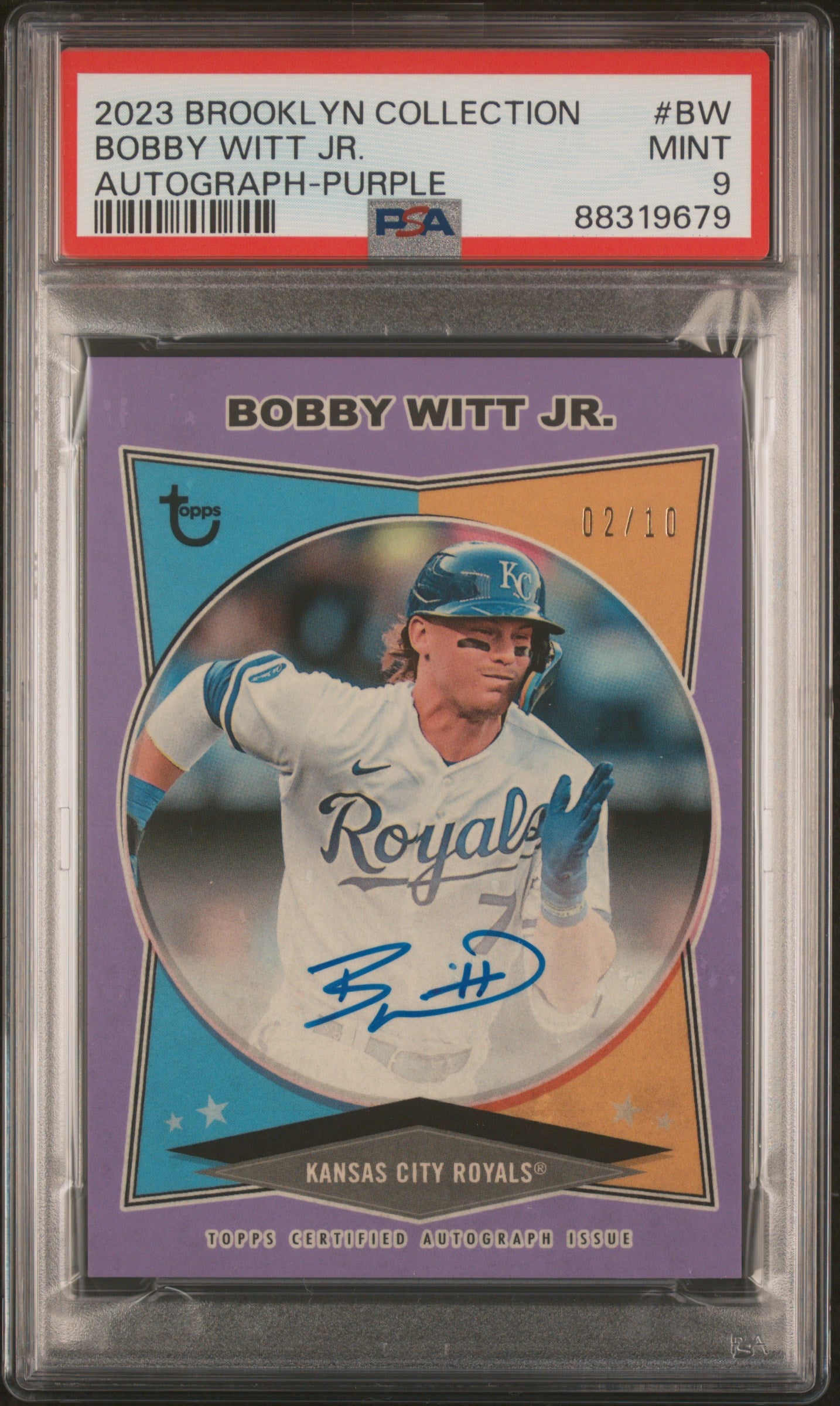 2023 TOPPS BROOKLYN COLLECTION AUTOGRAPH BOBBY WITT JR. #BW AUTOGRAPH-PURPLE PSA 9