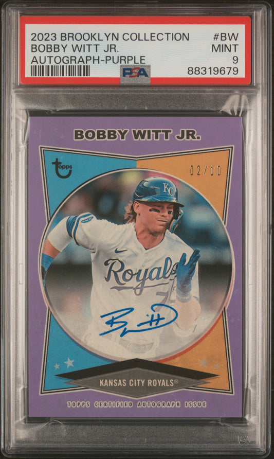 2023 TOPPS BROOKLYN COLLECTION AUTOGRAPH BOBBY WITT JR. #BW AUTOGRAPH-PURPLE PSA 9
