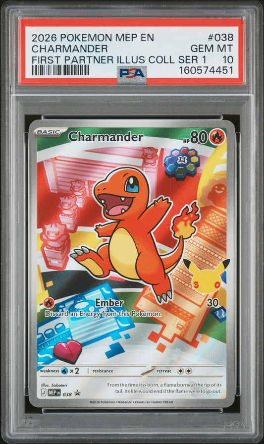 2026 POKEMON MEP EN-ME BLACK STAR PROMO CHARMANDER #038 FIRST PARTNER ILLUS COLL SER 1 PSA 10