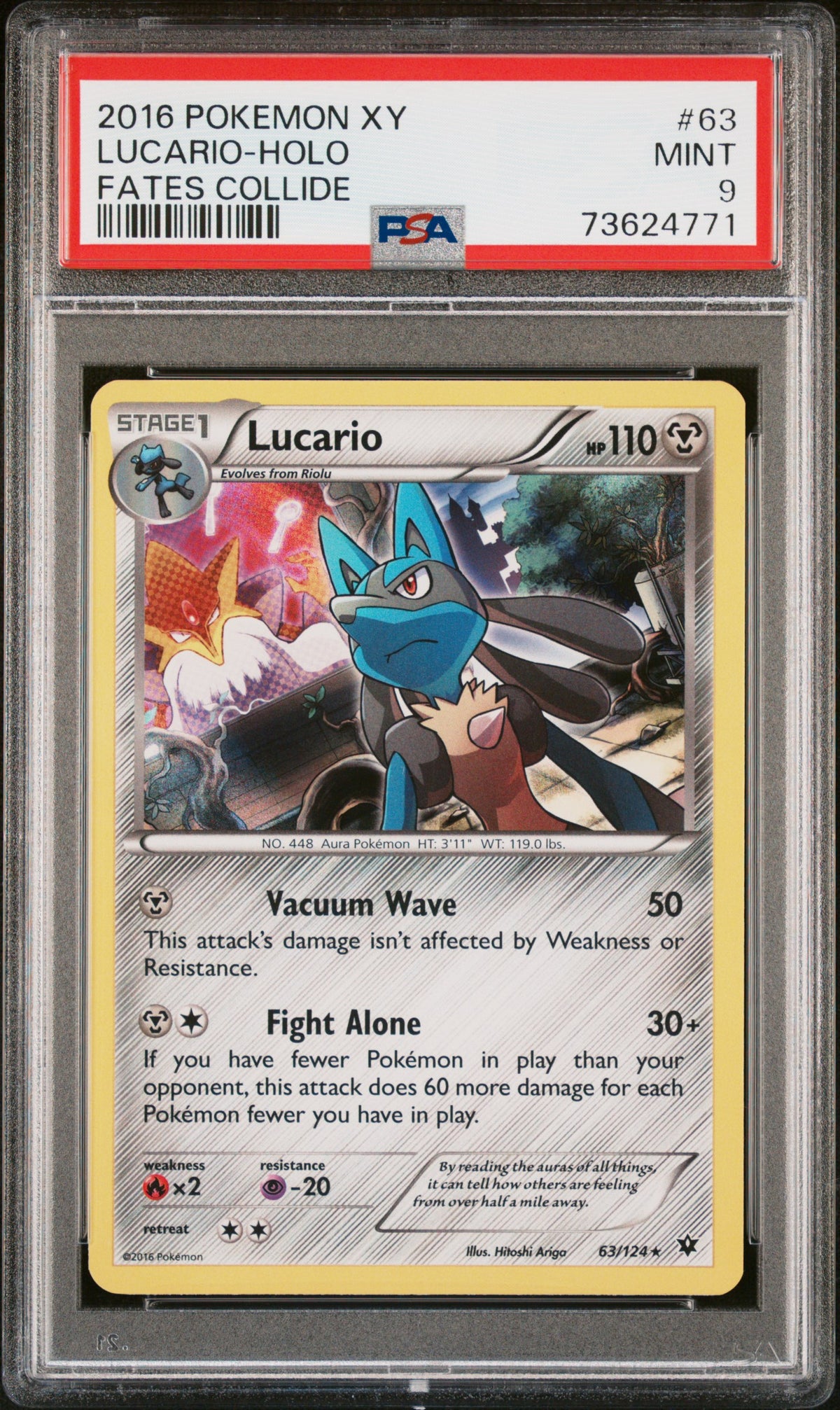 2016 POKEMON XY FATES COLLIDE LUCARIO-HOLO #63 FATES COLLIDE PSA 9