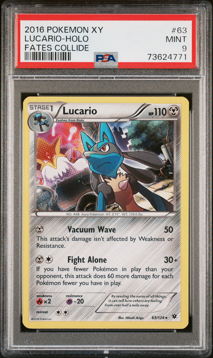 2016 POKEMON XY FATES COLLIDE LUCARIO-HOLO #63 FATES COLLIDE PSA 9