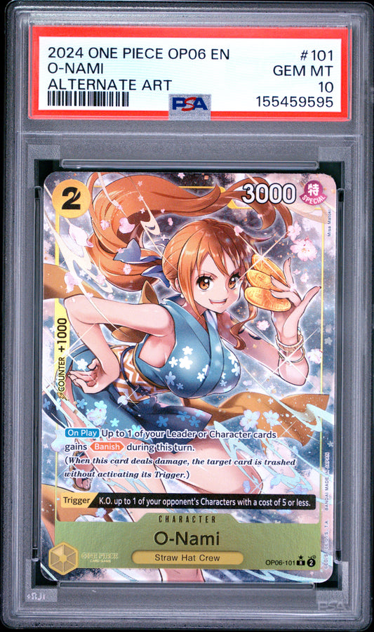 2024 ONE PIECE OP06-WINGS OF THE CAPTAIN O-NAMI #101 ALTERNATE ART PSA 10