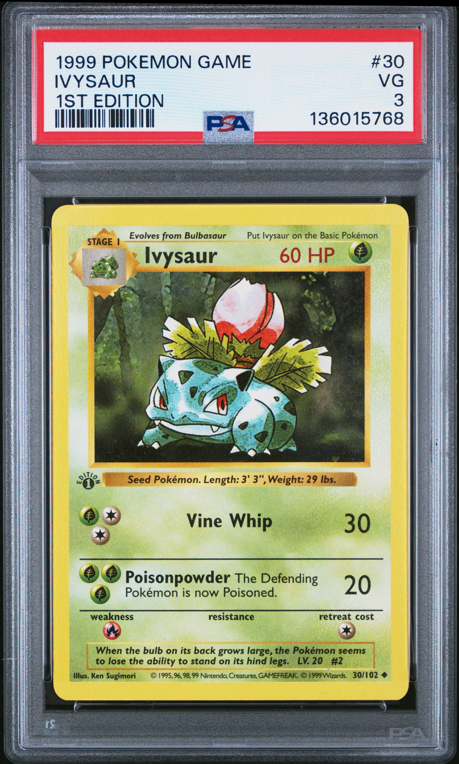 1999 POKEMON GAME IVYSAUR #30 1ST EDITION PSA 3