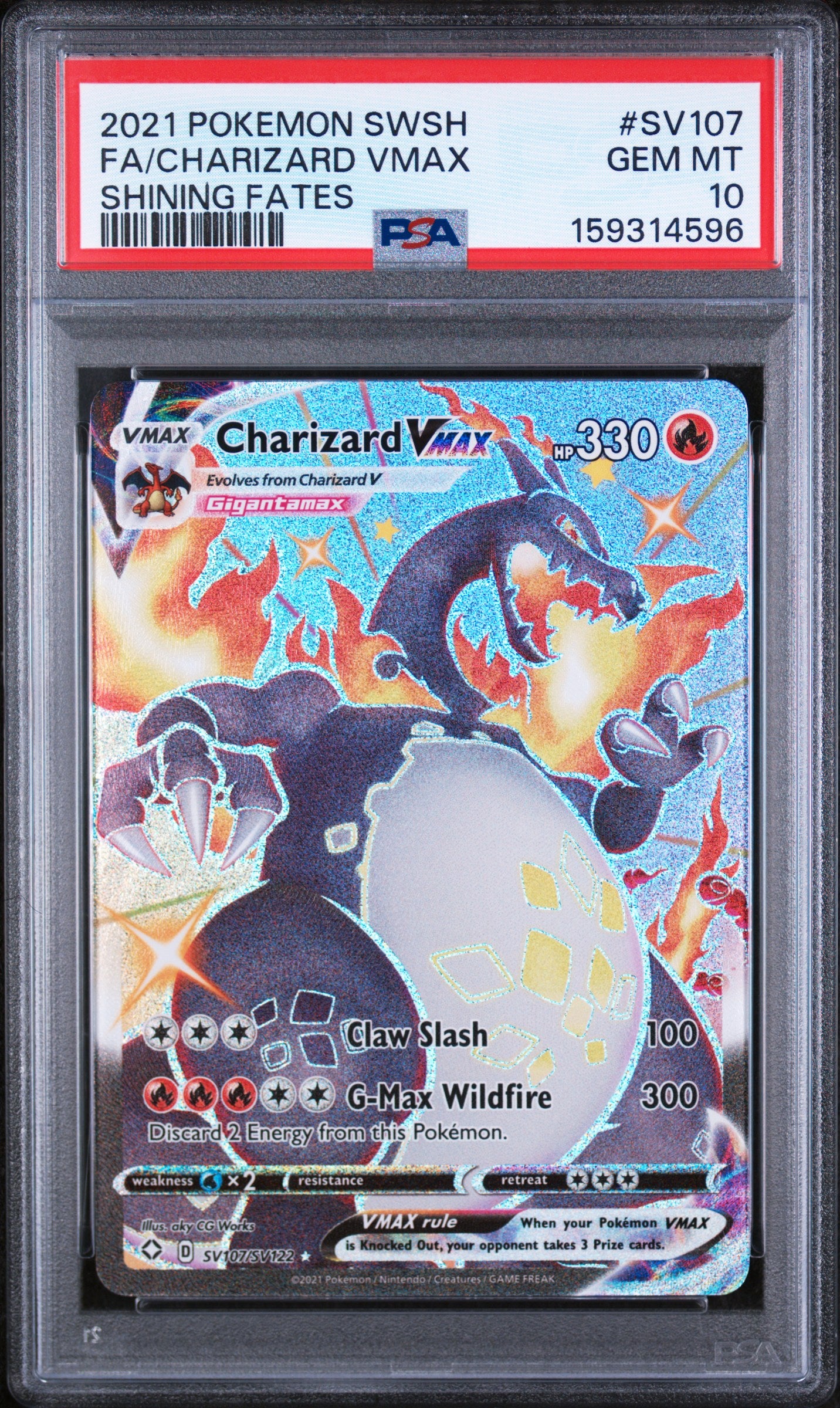 2021 POKEMON SWORD & SHIELD SHINING FATES FA/CHARIZARD VMAX #SV107 SHINING FATES PSA 10