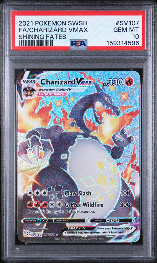 2021 POKEMON SWORD & SHIELD SHINING FATES FA/CHARIZARD VMAX #SV107 SHINING FATES PSA 10