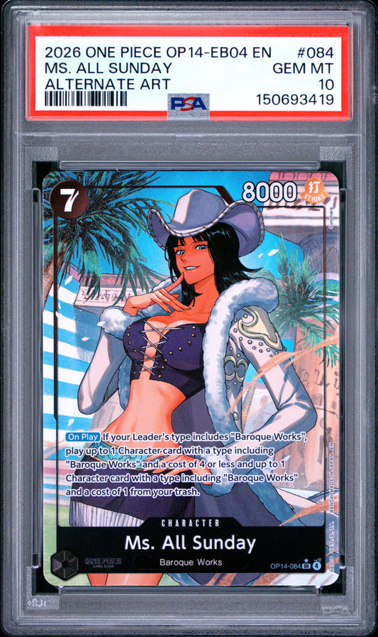 2026 ONE PIECE OP14-EB04-THE AZURE SEA'S SEVEN MS. ALL SUNDAY #084 ALTERNATE ART PSA 10