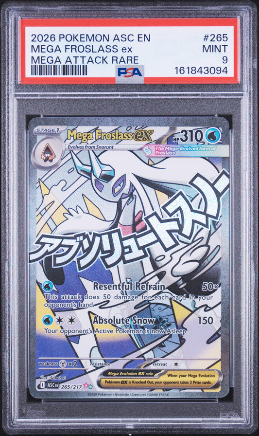 2026 POKEMON ASC EN-ASCENDED HEROES MEGA FROSLASS ex #265 MEGA ATTACK RARE PSA 9