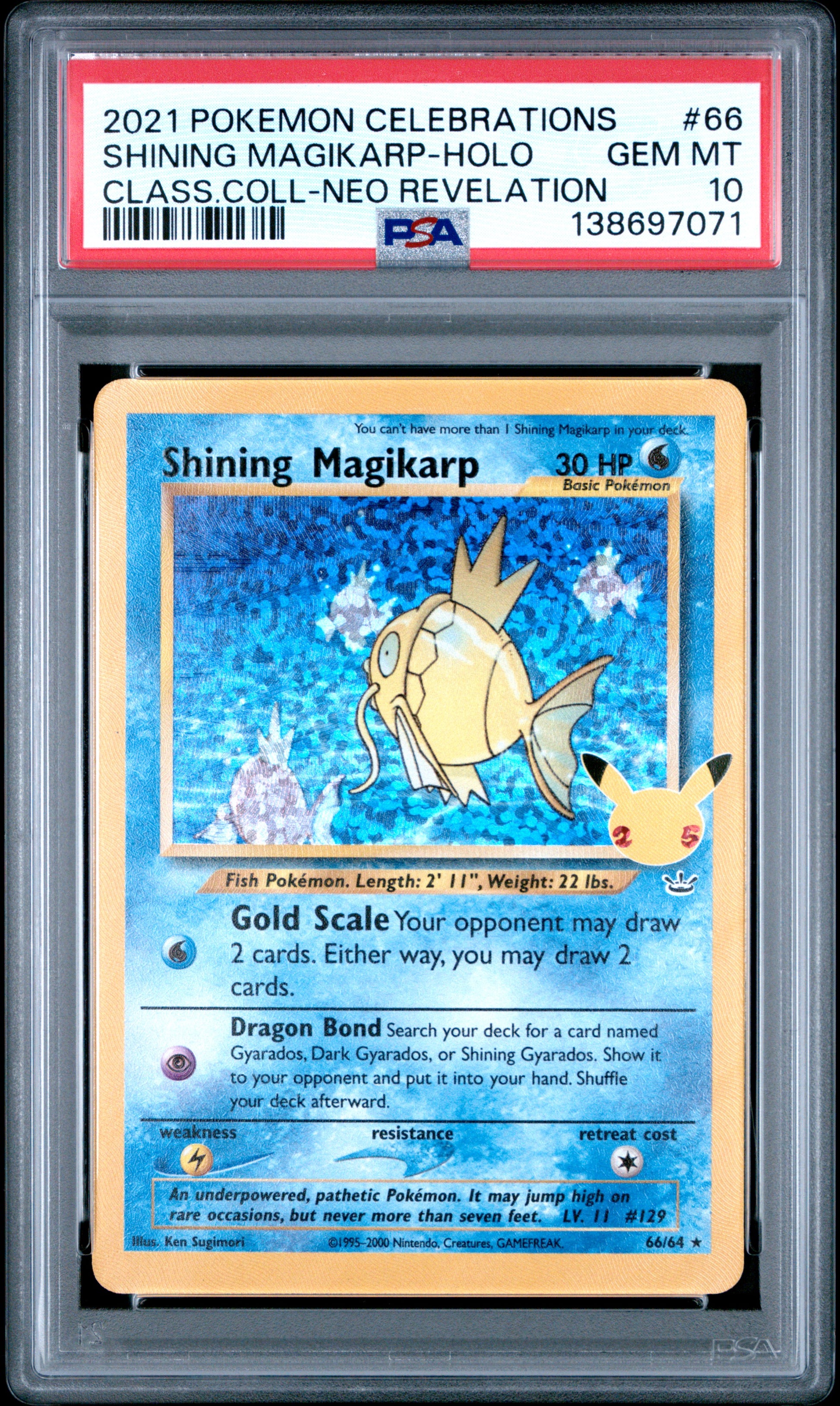 2021 POKEMON CELEBRATIONS CLASSIC COLLECTION SHINING MAGIKARP-HOLO #66 CLASS.COLL-NEO REVELATION PSA 10