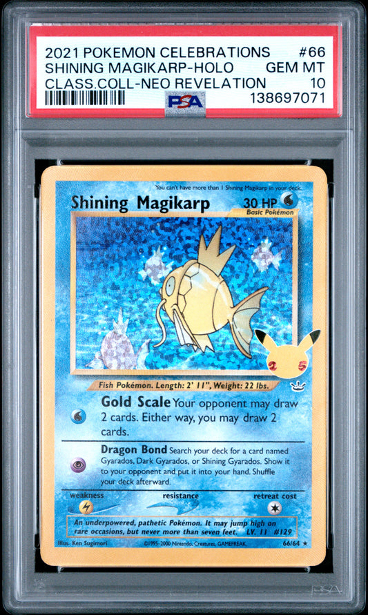 2021 POKEMON CELEBRATIONS CLASSIC COLLECTION SHINING MAGIKARP-HOLO #66 CLASS.COLL-NEO REVELATION PSA 10